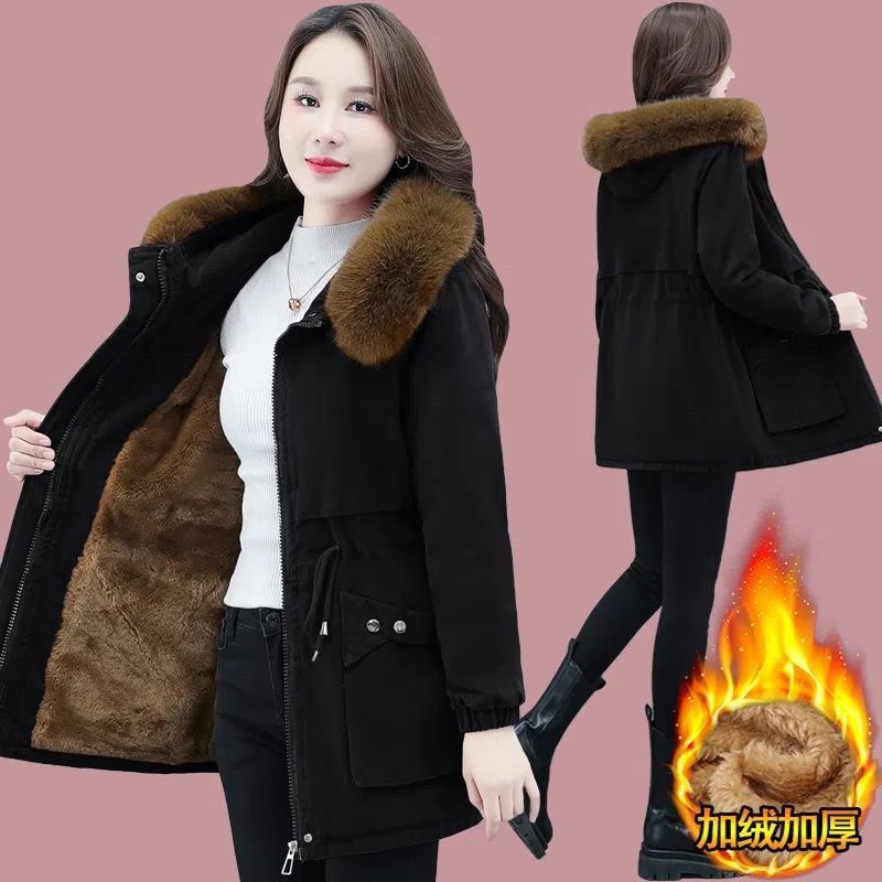 Picture of Parka mid-length cotton-padded coat winter new women's loose fleece-lined cotton-padded coat lambswool down jacket thickened coat