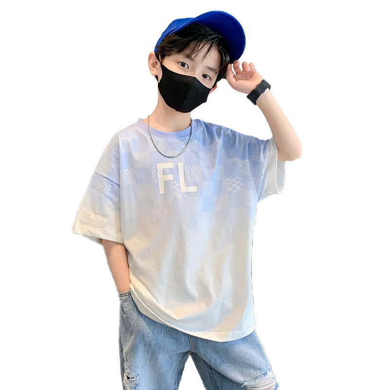 Picture of Boys Summer Short-sleeved T-shirt Big Children's 2024 New Summer Wear Thin Gradient Half-sleeve Children's Summer Fashion Brand Fried Street