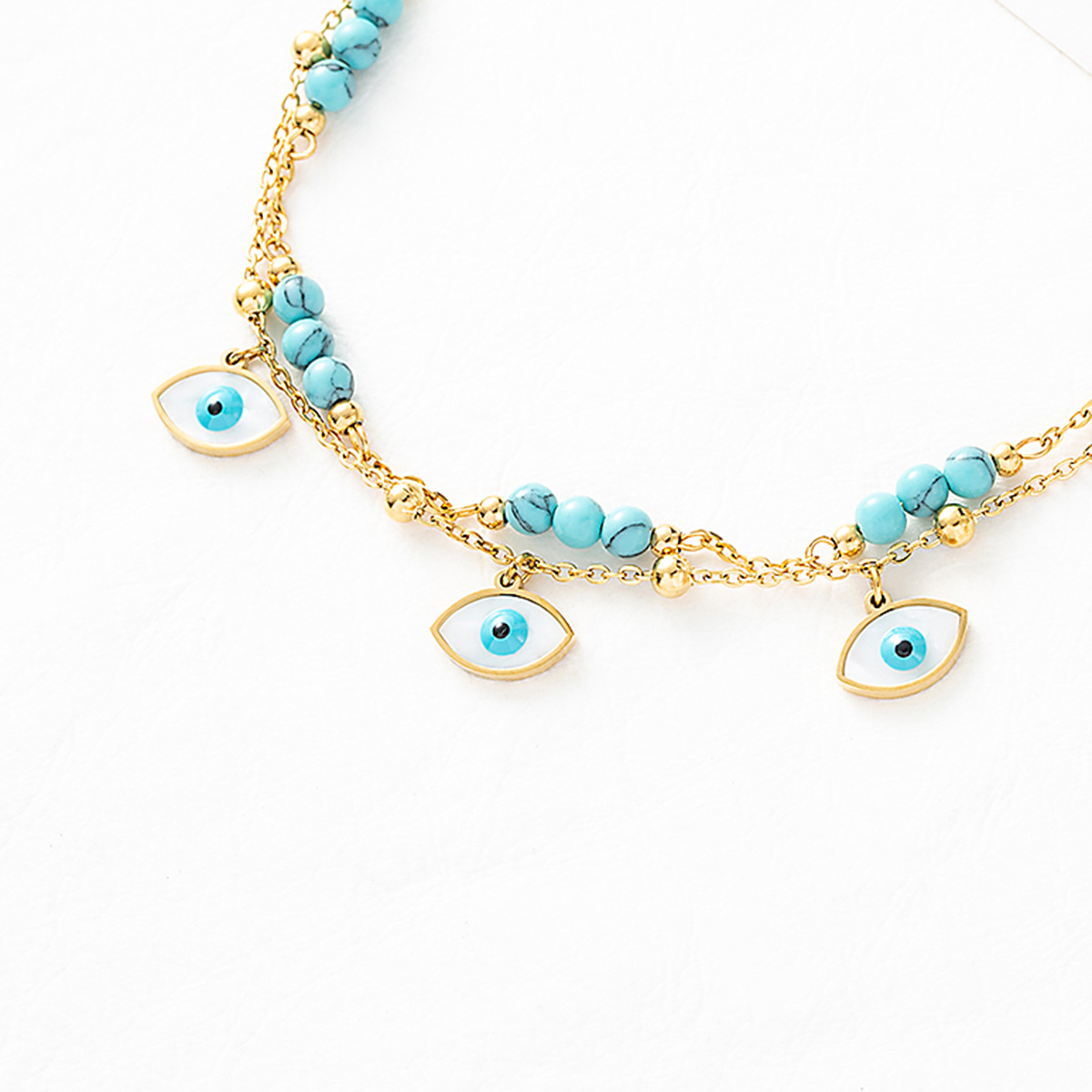 Picture of Europe and the United States cross-border exclusive for all-eye eyes ladies anklets Devil's eyes multi-layer turquoise titanium steel plated 18K gold