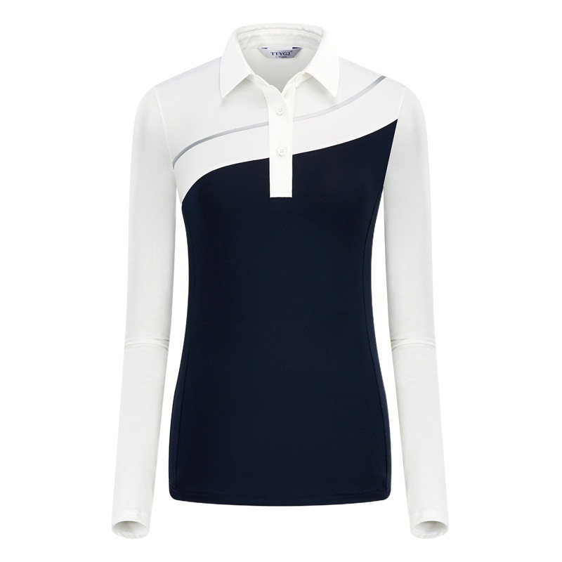 Cross-border supply of golf women's women's long-sleeved T-shirt polo shirt color-contrast lapel sports shirt top