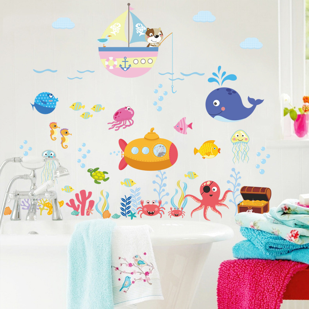 Cross-Border New Cartoon Ocean Treasure Hunt Wall Stickers Kidsren's Bedroom Kindergarten Classroom Removable Stickers Zy-966