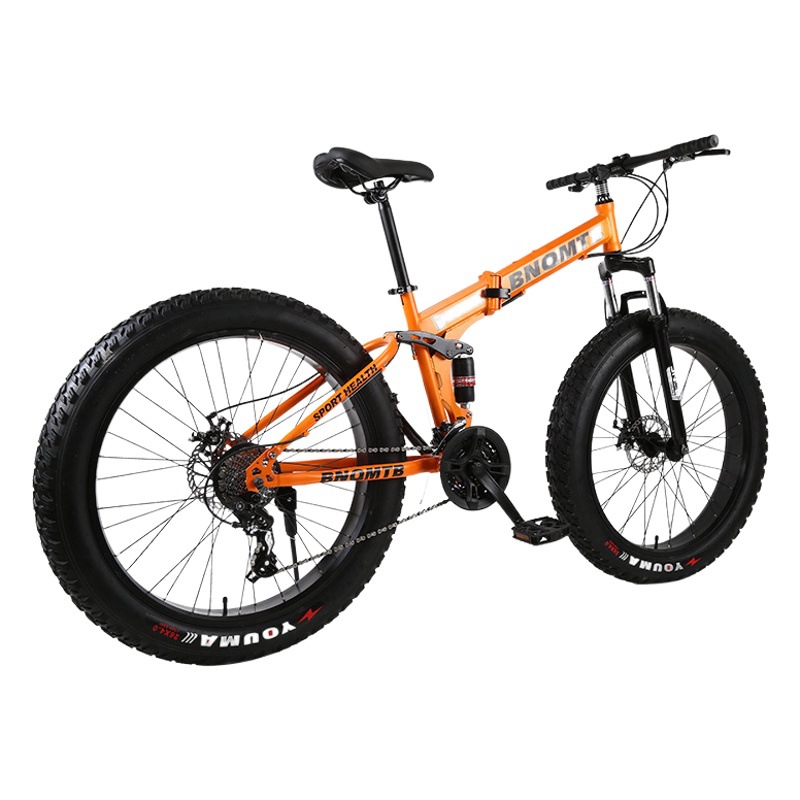 BNQMTB folding snowmobile double shock absorption double disc brake soft tail mountain bike 4.0 widened large tire 26 inch bicycle