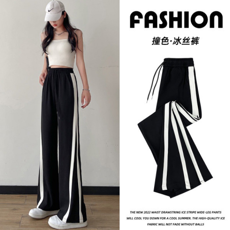2023 Stripe Stitching Women's Pants Fashionable Brand Loose Straight All-match Summer Fashionable Draped Casual Trousers