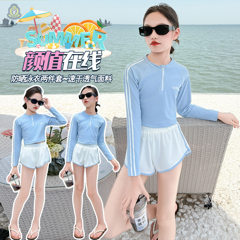 Picture of 2025 New Girls Swimsuit Set for Older Children Long-Sleeved Sun Protection Split Swimming Girl Beach Swimsuit Cross-Border