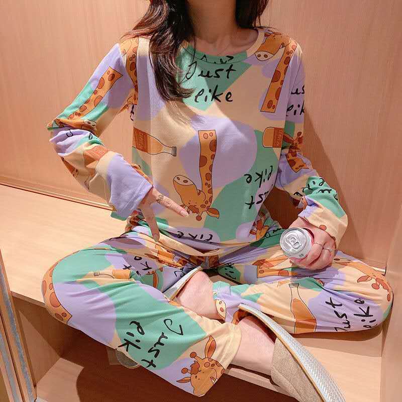 Picture of Wholesale spring and autumn winter pajamas women's thin long sleeve trousers cartoon cute wind small student home clothes suit