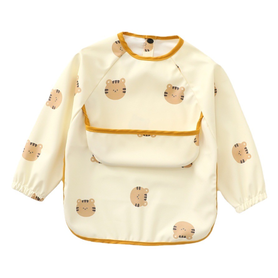 Export Denmark PU cover clothes new children's reverse clothes baby long sleeve waterproof meal clothes anti-dirty oil feeding clothes