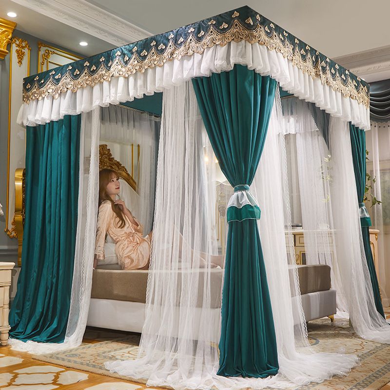 New Double-layer Mosquito Net Bed Curtain Integrated Shading and Dust-proof Bed Mantle Household Three-door Princess Wind Floor-to-floor Encryption