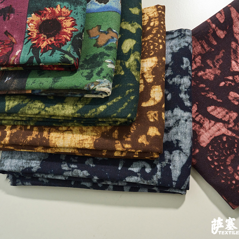 Picture of Hemp Cotton Digital Printing Fabric Floral Fabric Pastoral Style Fabric Ethnic Style Vintage Floral Skirt dress