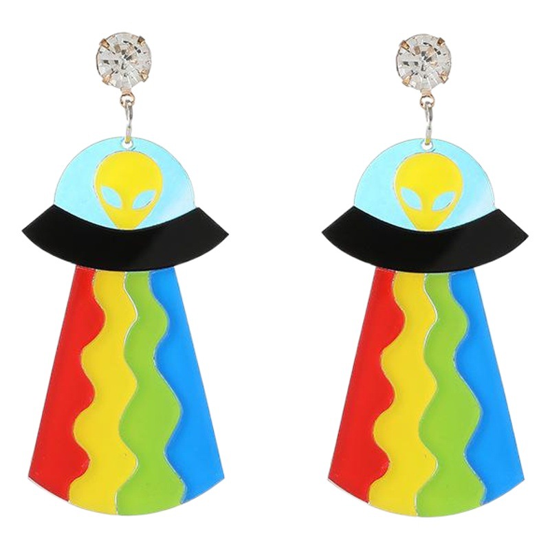 Personalized European and American earrings Acrylic women's nightclub bar exaggerated fun funny earrings UFO spaceship alien