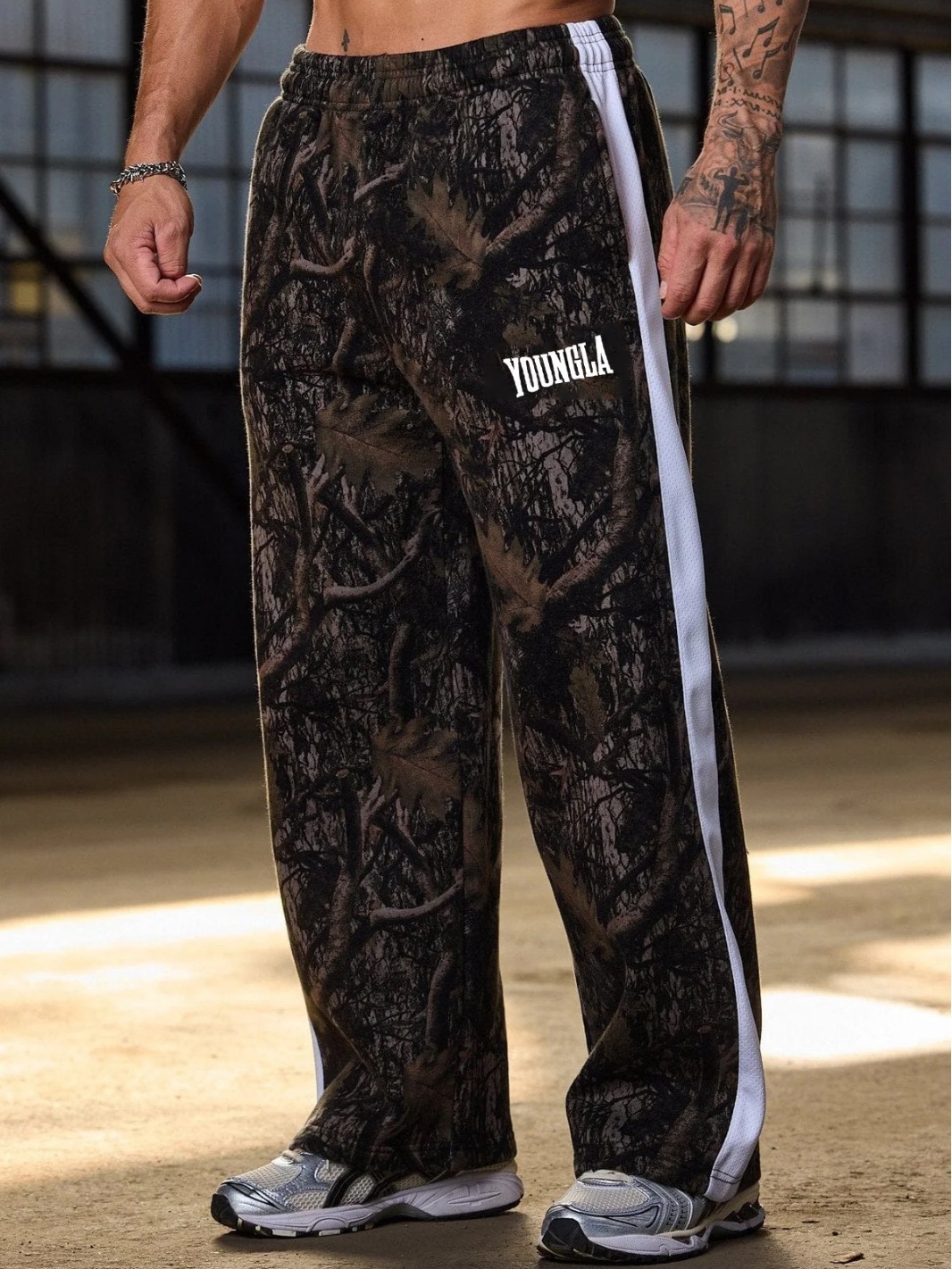 YOUNGLA American New Men's Sweatpants Spliced Printed Casual Pants Jogging Sports Fitness Basketball Pants