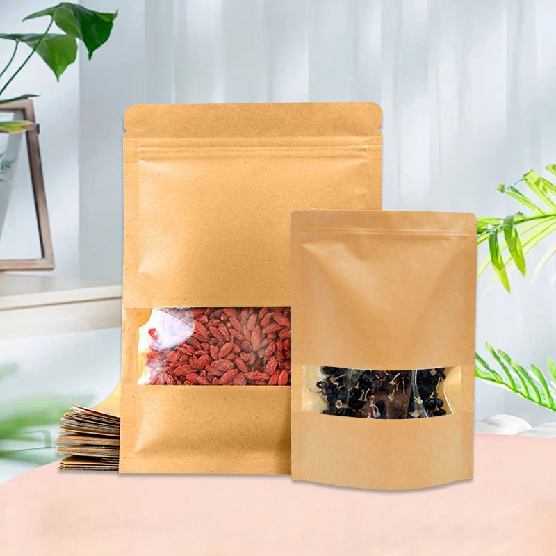 Picture of Kraft Paper Ziplock Bag Food Packaging Bag Snack Tea Sealed Bag Plastic Sealing Window Bag Wholesale