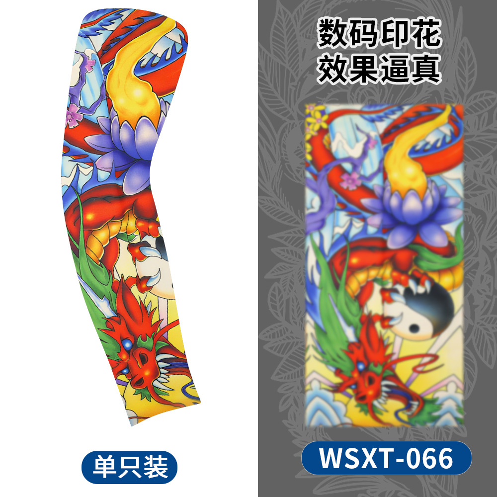 Picture of Summer Riding Sunscreen Tattoo Sleeve Simulation Tattoo Quick-drying Arm Protector Outdoor Sports Sunshade Breathable High Elastic Ice Sleeve