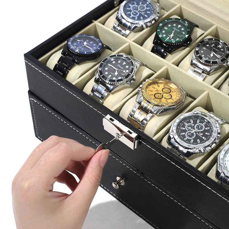Picture of Manufacturer Recommends Pu Leather Series Watch Box Black Mechanical Watch Multi-Position Storage Box Household Square Gift Watch