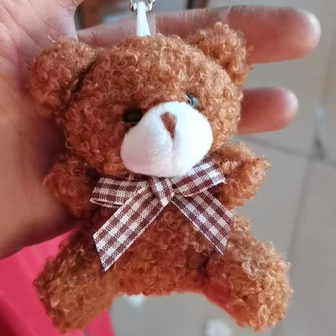 Picture of Cute cartoon mini bow tie bear short plush doll toy bag car keychain pendant doll wholesale