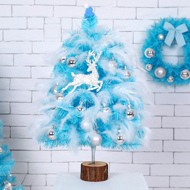 Picture of Blue Cyber Red Feather Christmas Tree Package 45/60cm Mini Encryption Small Christmas Tree Ornaments Christmas Decoration