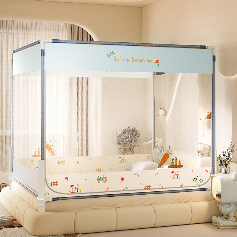 Square Top Reinforced Fence Cartoon Mosquito Net Household Children's Drop-resistant Three-door Mongolian Yurt Mosquito Net Nantong Home Textile