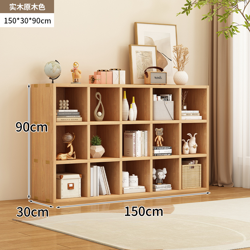 Picture of All Solid Wood Bookshelf Storage Rack Floor-Standing Wall-Mounted Combination Grid Cabinet Living Room Pine Storage Storage Low Home Bookcase