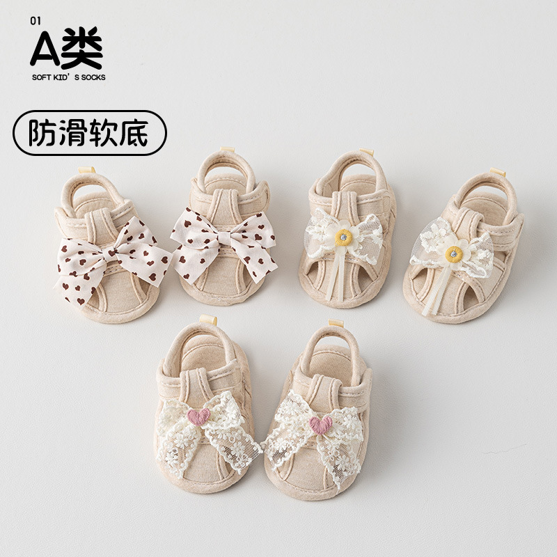 Newborn Baby Girl Summer Cotton 0-1-3 Years Old Indoor Soft-Soled Non-Slip Doll Toddler Floor Sandals