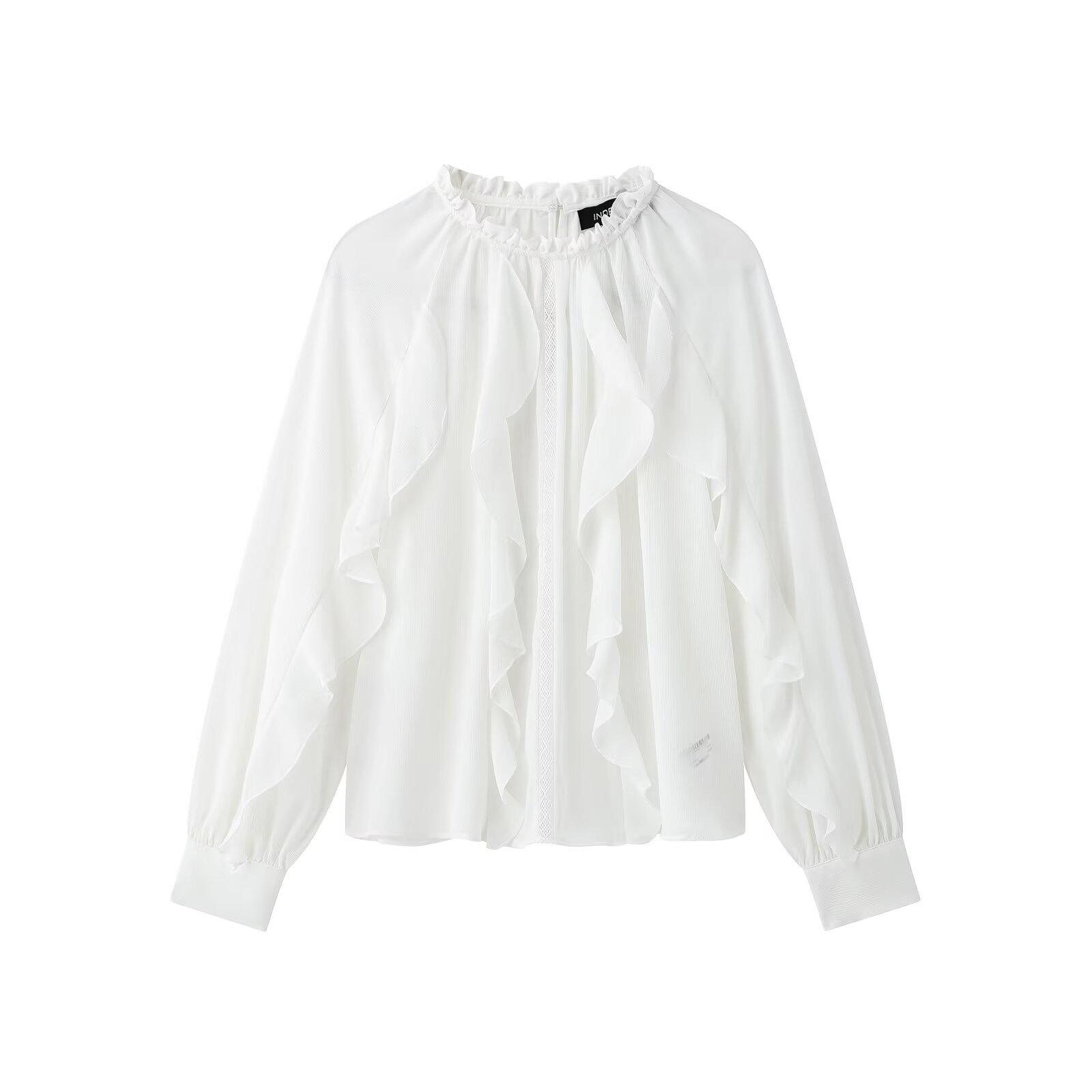 ZA cross-border women's clothing wholesale 2025 spring new round neck ruffled niche design shirt 2122925