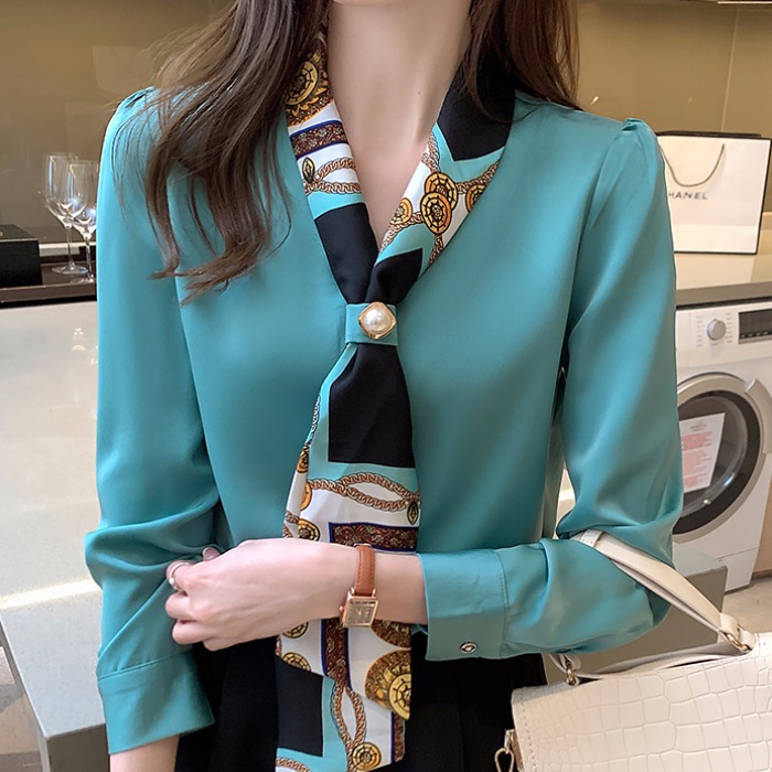 Picture of Chiffon Shirt for Women 2022 Spring & Fall Ribbon Design Niche Satin Shirt Elegant Fashionable Long-Sleeved Top Work Clothing