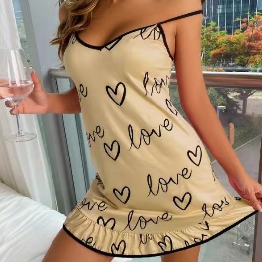 Picture of European and American Foreign Trade Women's Fashion Casual Sling Pajamas Ruffled Comfortable Loose Cute Printed Home Clothes suit