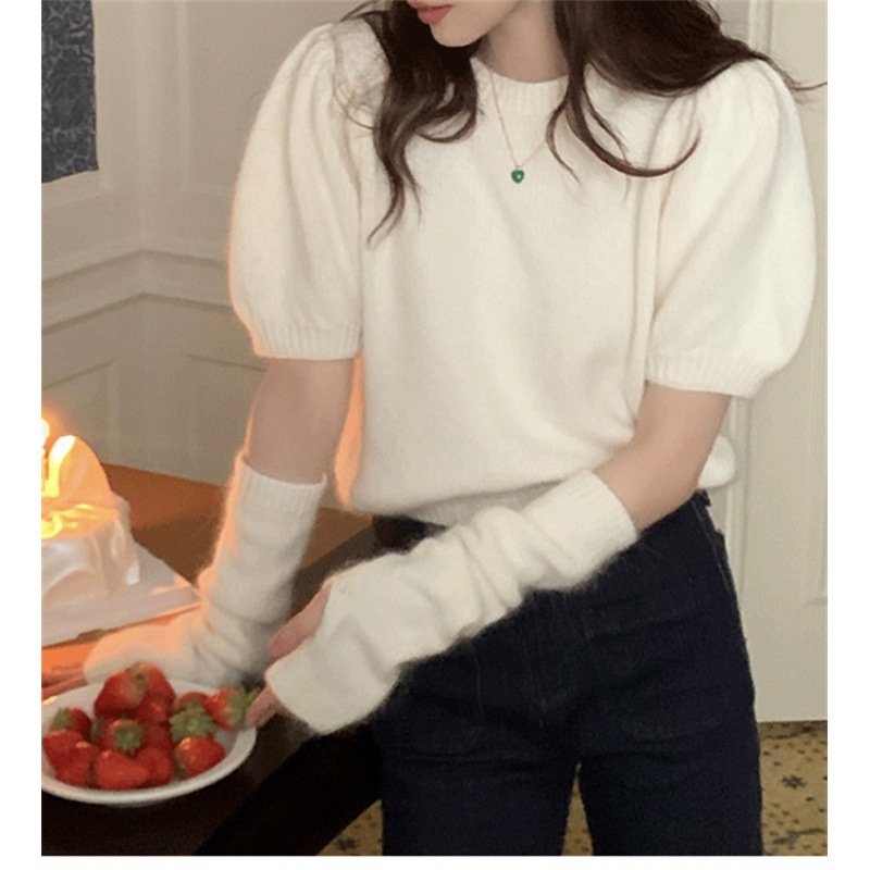 Korean style oversleeve puff sleeve sweater women's autumn and winter spring new design sense niche knitted undershirt top