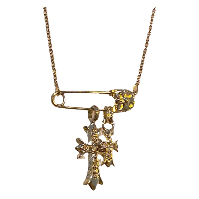 Cross zircon back-shaped pin necklace for Women New sweet cool accessories light luxury niche high-grade clavicle chain Diamond-embedded
