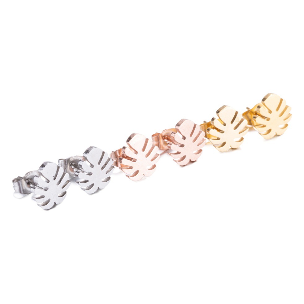 Leaf Earrings Korean Personality Elegant Coconut Earrings Stainless Steel Leaf Earrings Small and Exquisite All-match Ear and Bone Nails