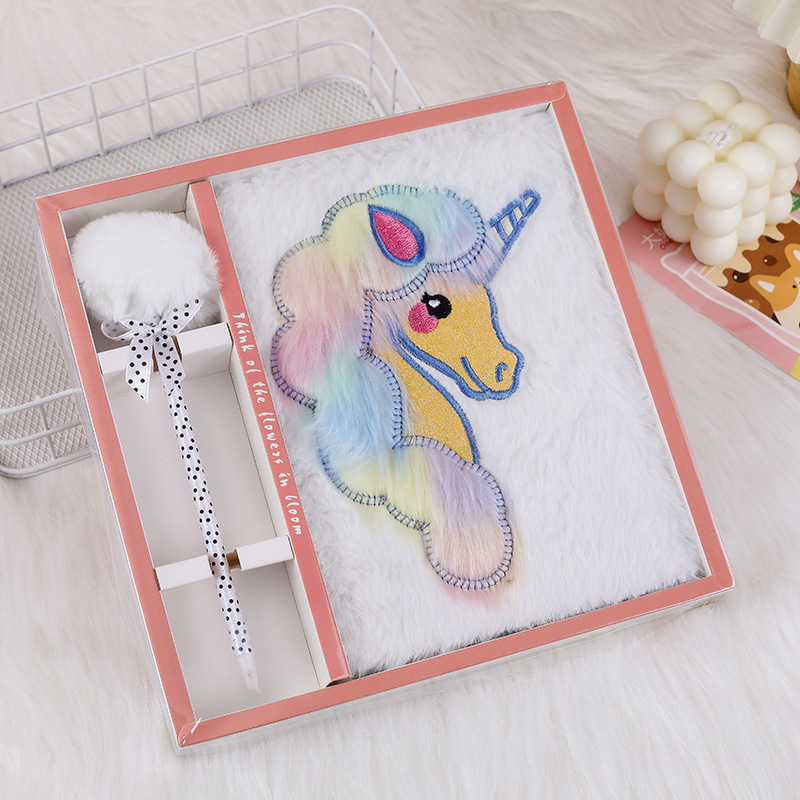 Picture of Cross-border Unicorn Plush Notebook Student Girly Diary Embroidery Handbook School Rewards Stationery Supplies