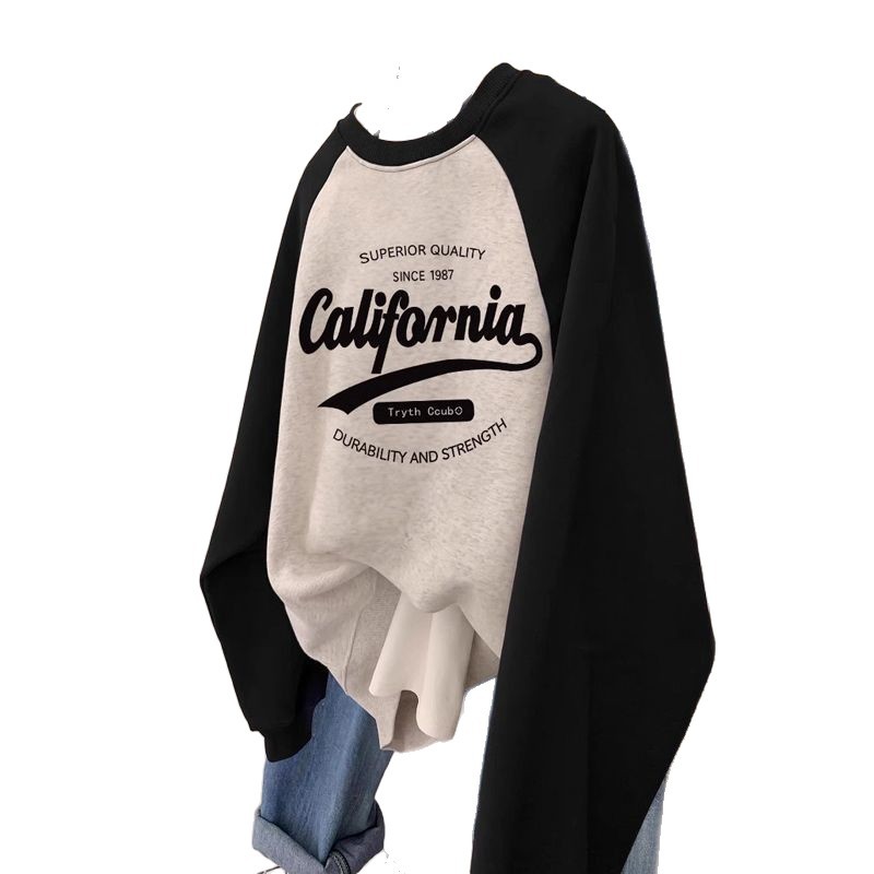 Picture of Full matte imitation cotton cotton raglan sleeve sweatshirt women's custom pattern logo cultural shirt glossy plate foreign trade wholesale customization