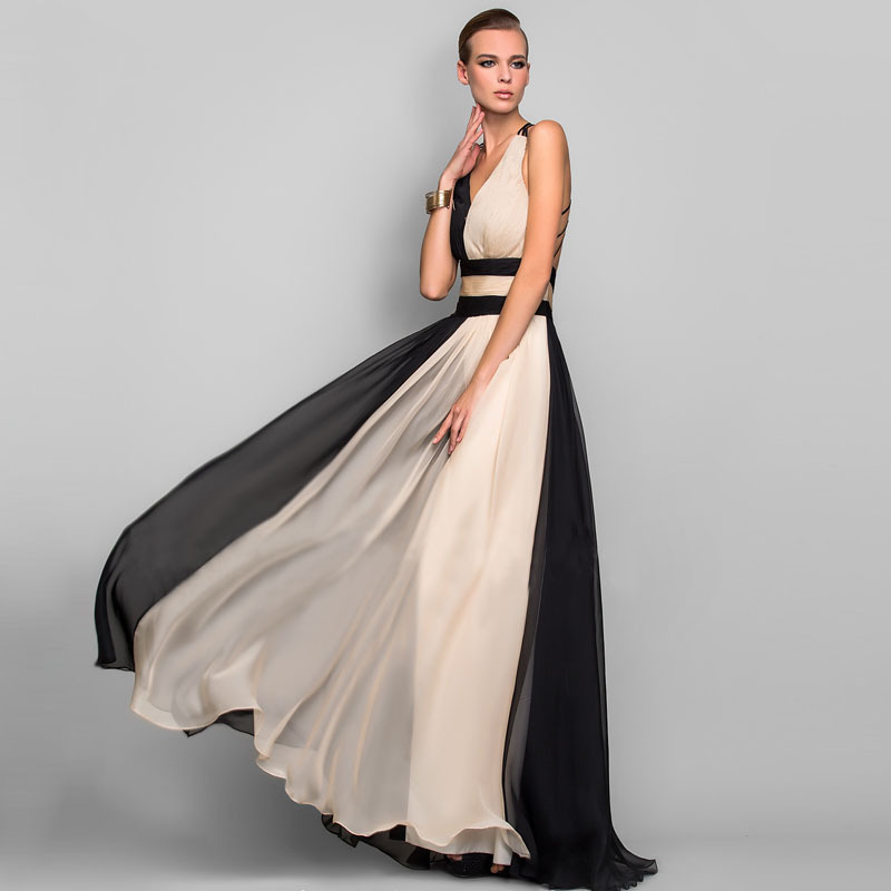 Picture of 2025 New Amazon European and American Foreign Trade Dress Amazon V-Neck Sleeveless Color Block Dress Long Skirt