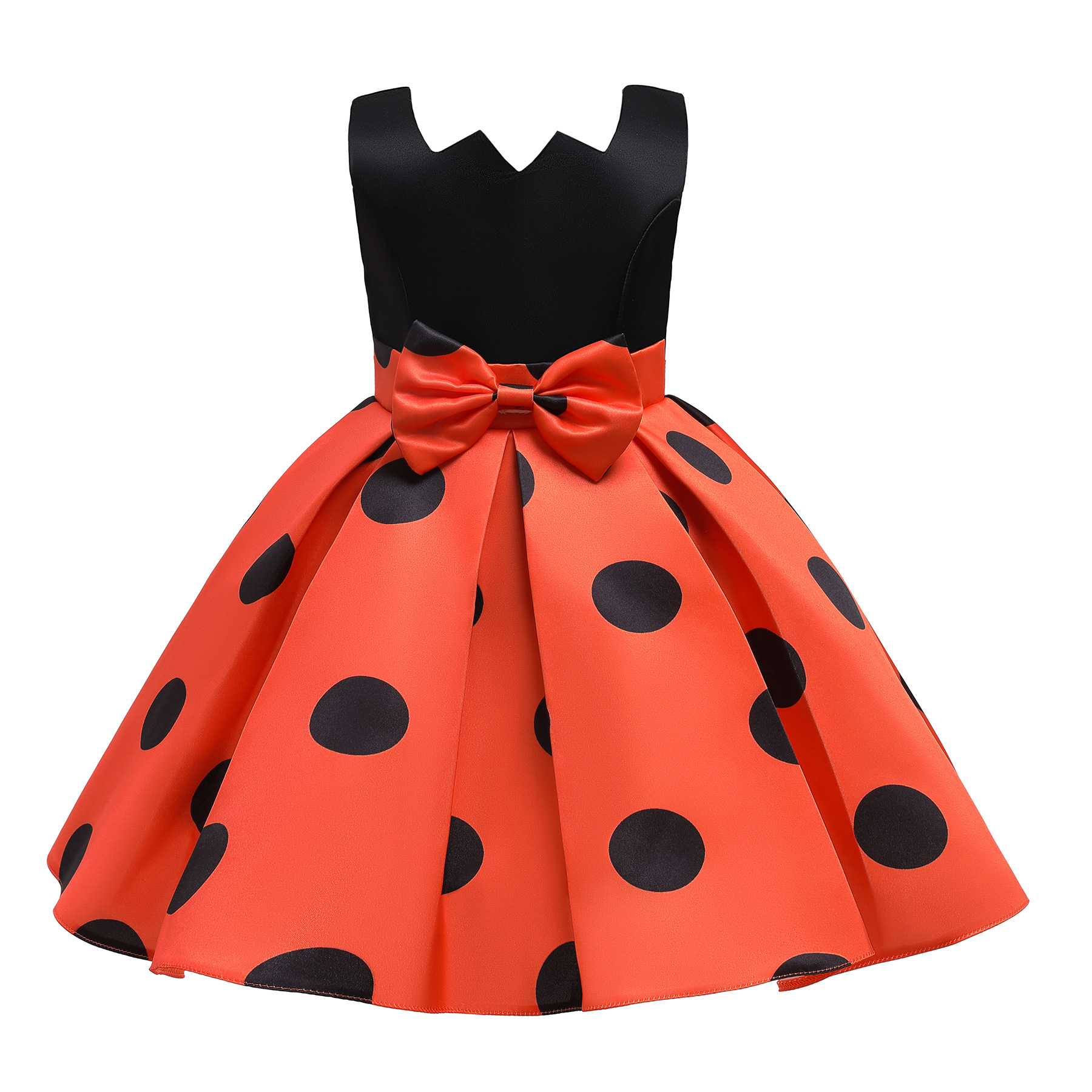 Picture of Girls' dress pleated children's clothing vintage polka dot printed children's skirt elastic bottoming long sleeve vest skirt two-piece suit
