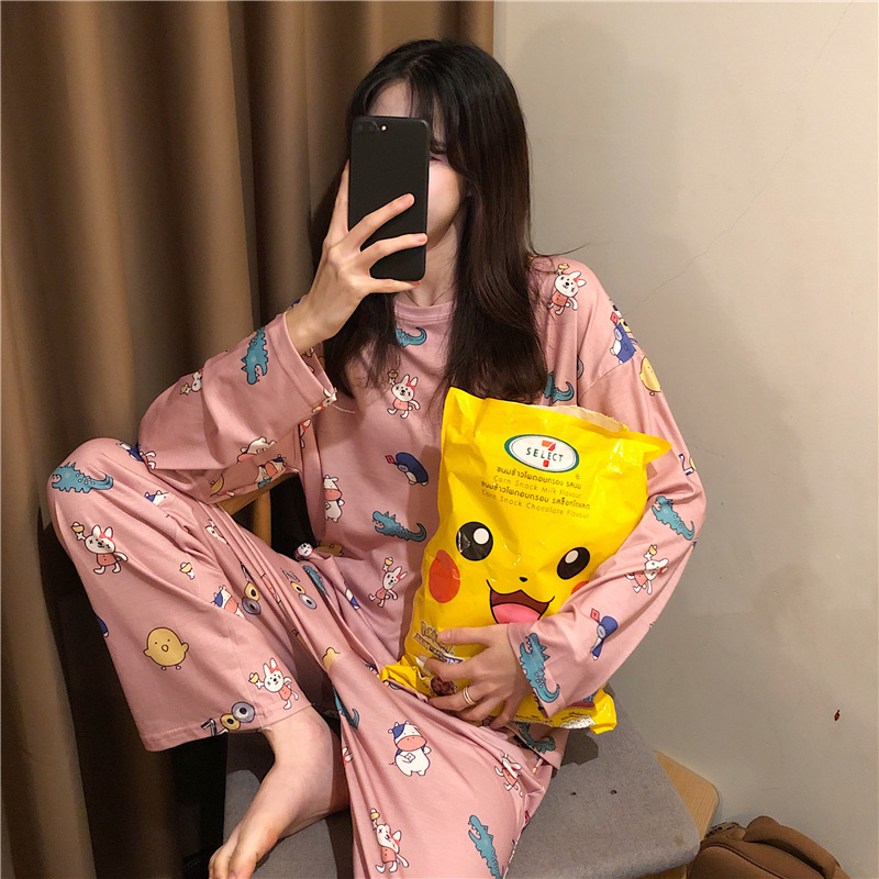 Picture of Wholesale spring and autumn winter pajamas women's thin long sleeve trousers cartoon cute wind small student home clothes suit
