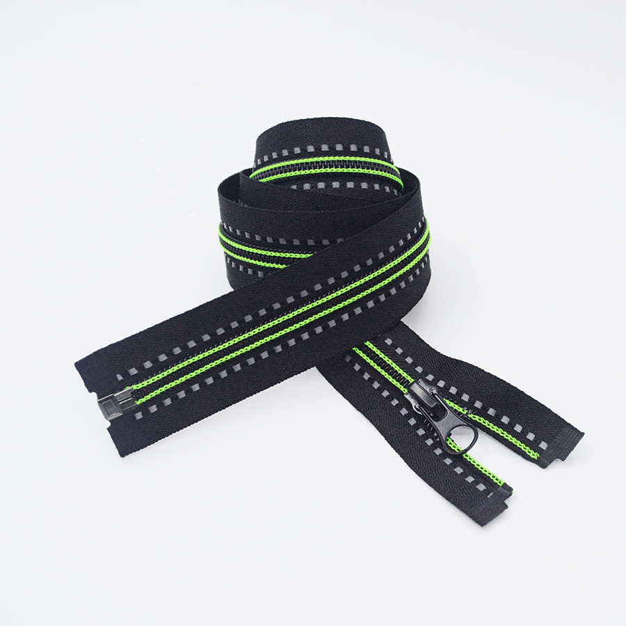 Factory No. 5 18-100cm nylon zipper with reflective point color open tail closed tail clothing coat bag zipper