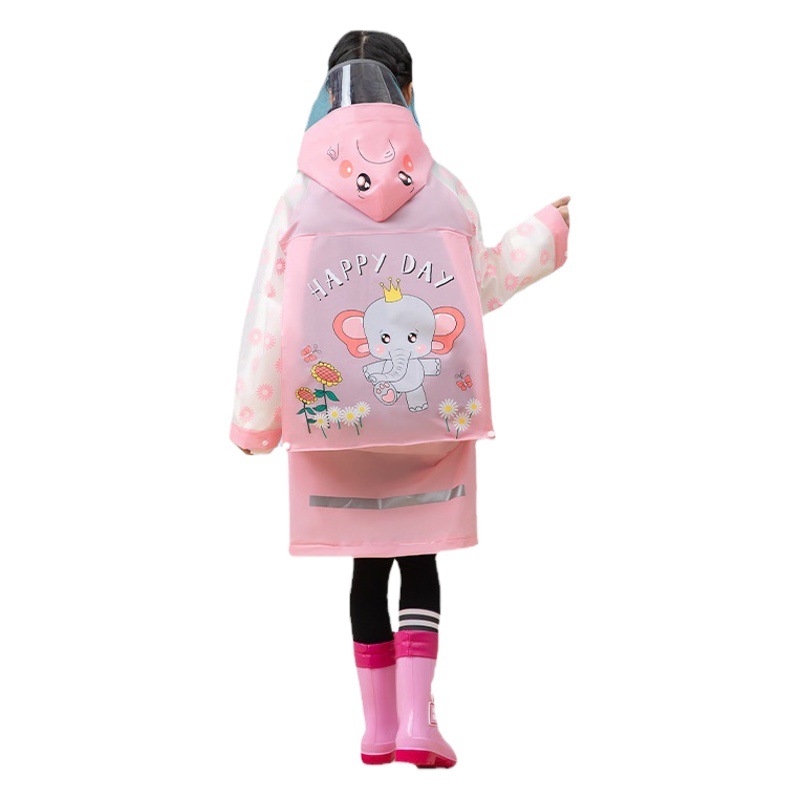 Mingjia 2025 new children's raincoat EVA cartoon primary school students wholesale full-body rain gear baby with one-piece schoolbag