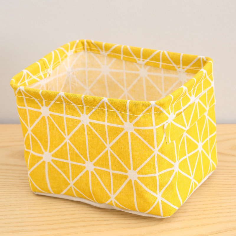 Picture of Fabric with Satchel Printed Cotton and Linen Storage Basket Desktop Miscellaneous Storage Box Cabinet Small Clothing Fabric Storage Basket