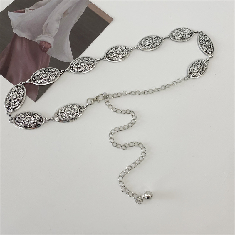 All-match Dress Belt Women's Thin Korean Iron Chain Totem Waist Chain Matching Skirt Summer Simple All-match Copper Gold Silver