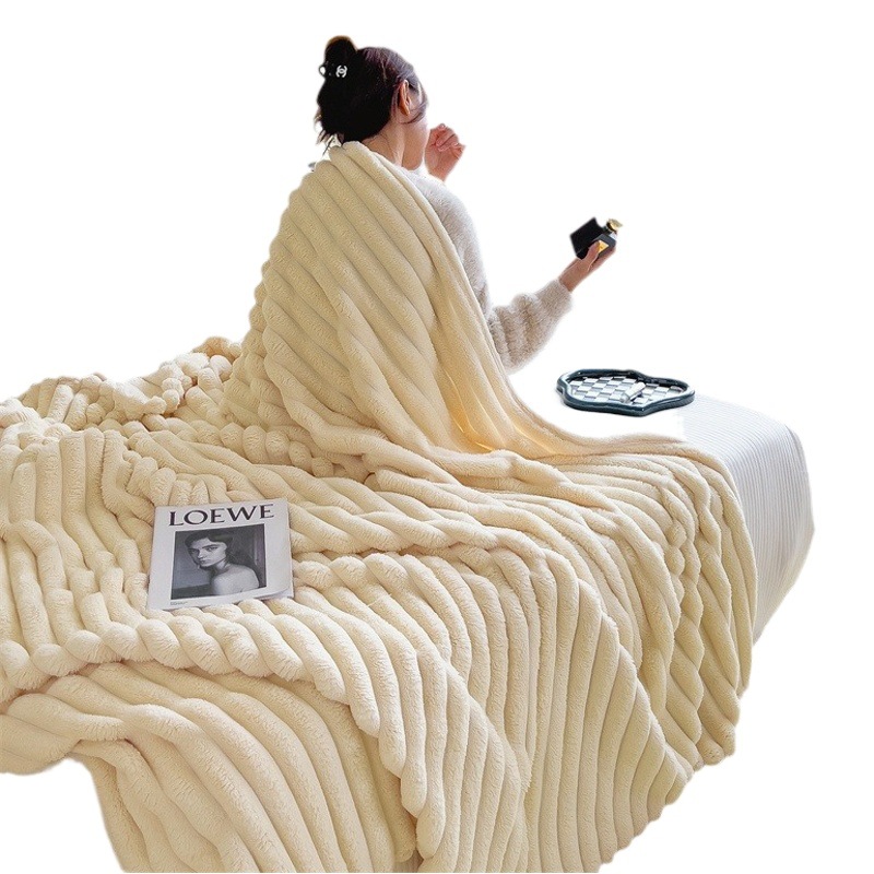 Light luxury rabbit velvet blanket sofa blanket autumn and winter bedroom thickened warm blanket single double nap blanket air conditioning blanket