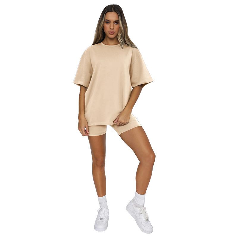 Picture of Cross-Border European and American Summer Solid Color Short-Sleeved Round Neck Pullover Top Urban Casual Shorts Fashion Suit Women's New Product