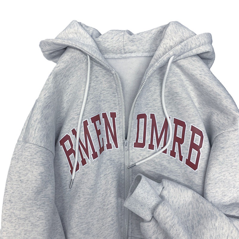 Picture of Fleece-lined thick zipper hooded sweater female autumn and winter student cardigan top couple wear bottoming shirt plus size coat female