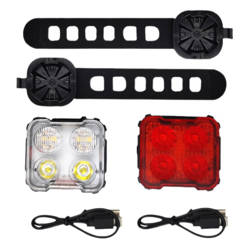 Cross-Border 6Led Bicycle Headlight Taillight Set Type-C Fast Charging Multi-Mode Outdoor Night Running Light Bicycle Equipment