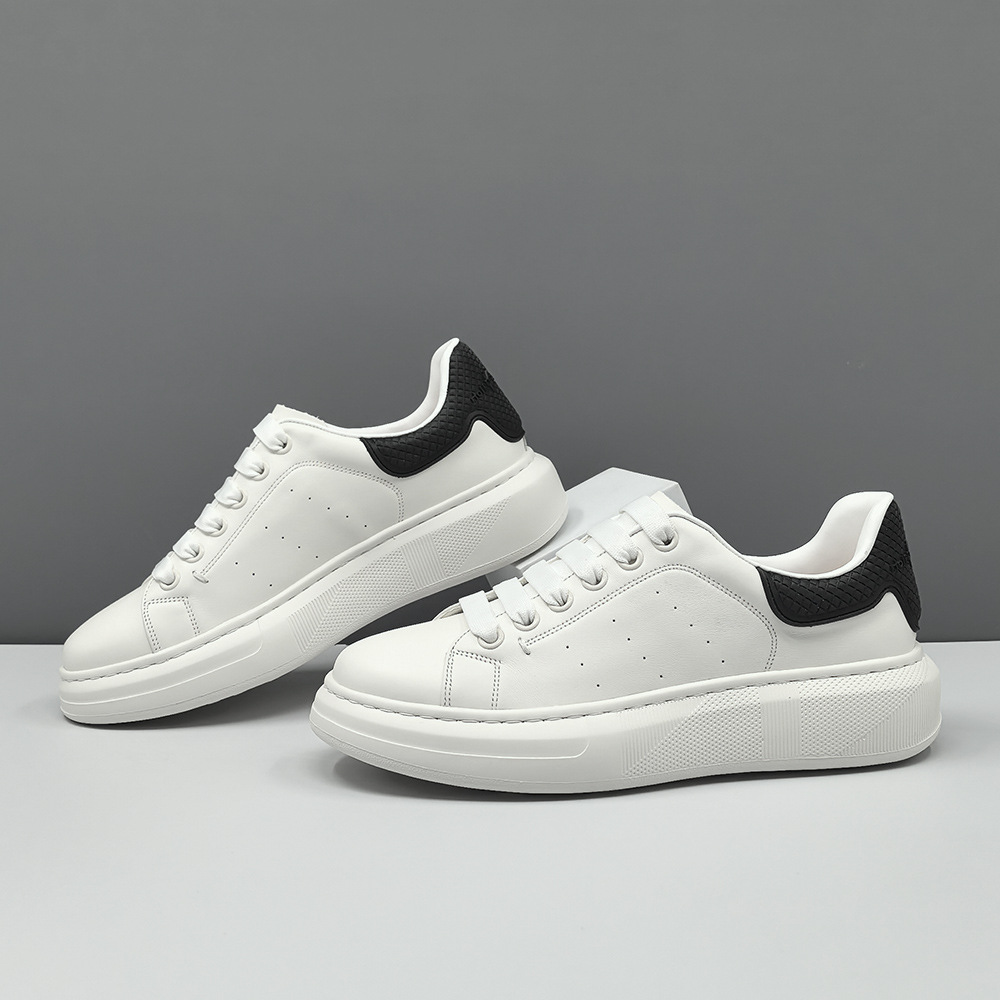 Boys Top Layer Cowhide White Sneakers Men's Trendy Shoes Genuine Leather White Shoes All-match European Station Men's Shoes Casual Shoes for Men