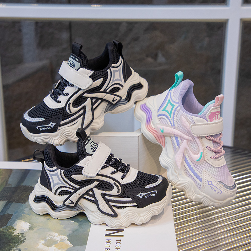 Children's Autumn 2024 New sneaker Thick-soled Velcro Torre Shoes Mesh Breathable Casual Shoes