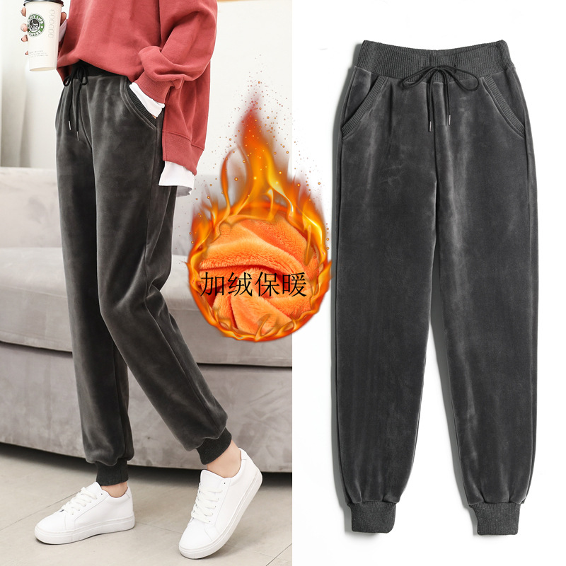 Picture of Autumn and Winter Velvet Thickened Sports Pants Women's Golden Velvet Korean-style Loose Student Guard Pants Legs Casual Harem Pants