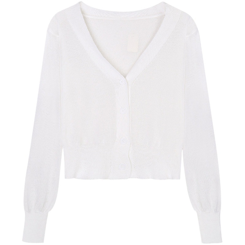 Knitwear women's summer ice silk thin long-sleeved sunscreen cardigan coat shawl outer black top summer air conditioning shirt