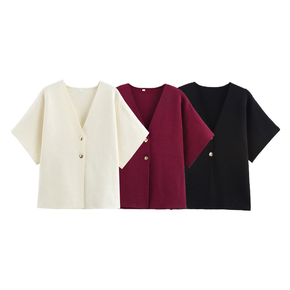 ZA cross-border women's clothing wholesale European and American style new fashion simple versatile V-neck flat needle short sleeve sweater
