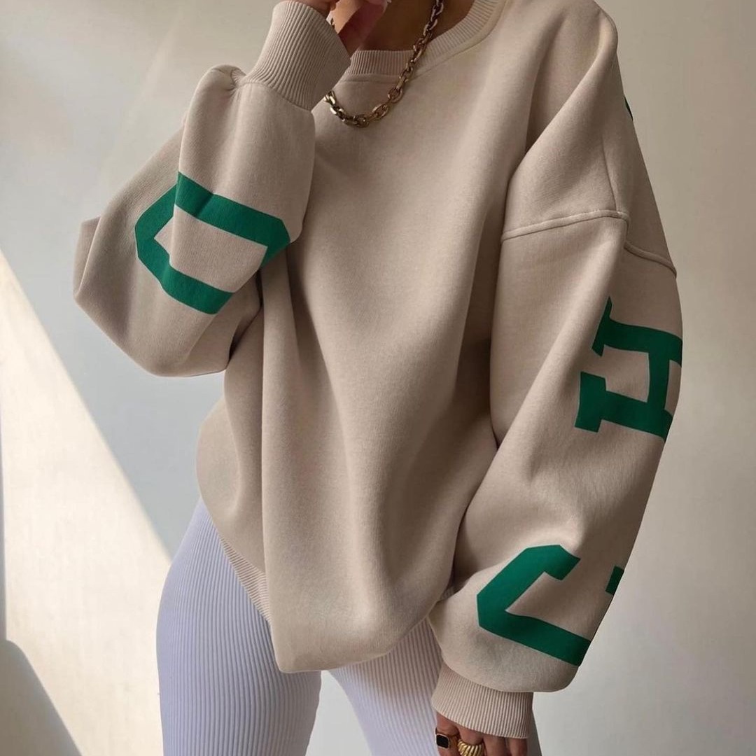 2022 Amazon Cross-border European and American Women's Casual Fashion Printed Thickened All-match Top Long Sleeve Sweater