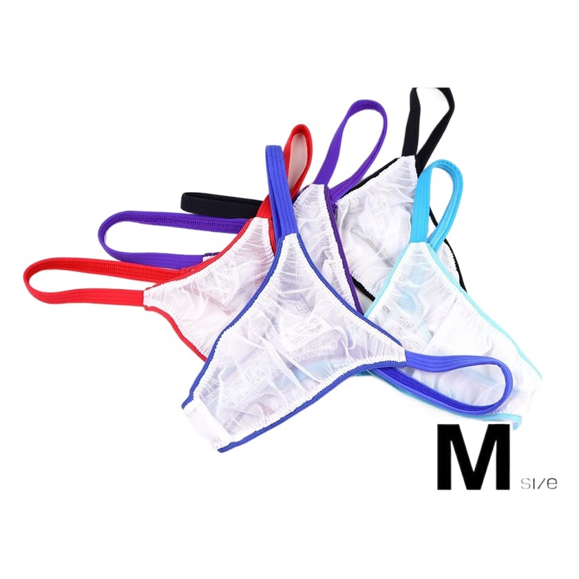 Men's Thong Transparent Sexy Stretch Mesh Fabric Color-matching Slim Waist Breathable Comfortable Men's Single Thong T-pants