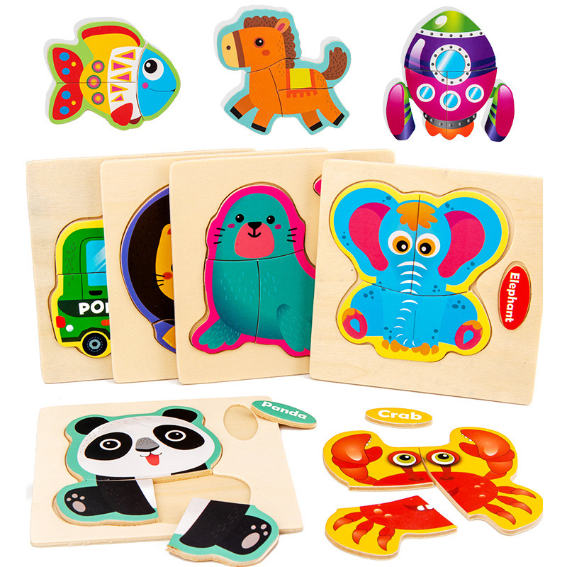Kindergarten Children's Toys Wooden Cartoon Creative Small Jigsaw Puzzle Puzzle Early Education Building Blocks Toys Wholesale