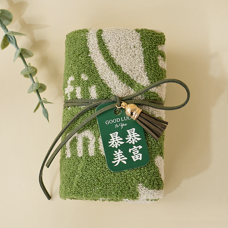 Picture of Accompanying gift square towel rich and beautiful, everything goes well, peace, joy, wedding gift, baby full moon candy shop